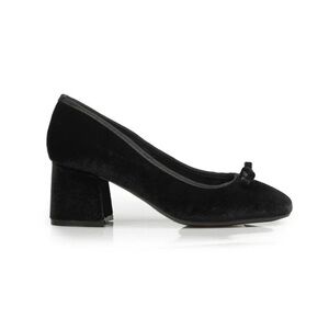 TOP Moda Black Velvet Block Heel Pumps with Bow
